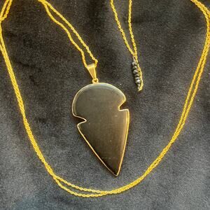 Black Arrowhead Pendant Necklace- Delicate 38" Chain